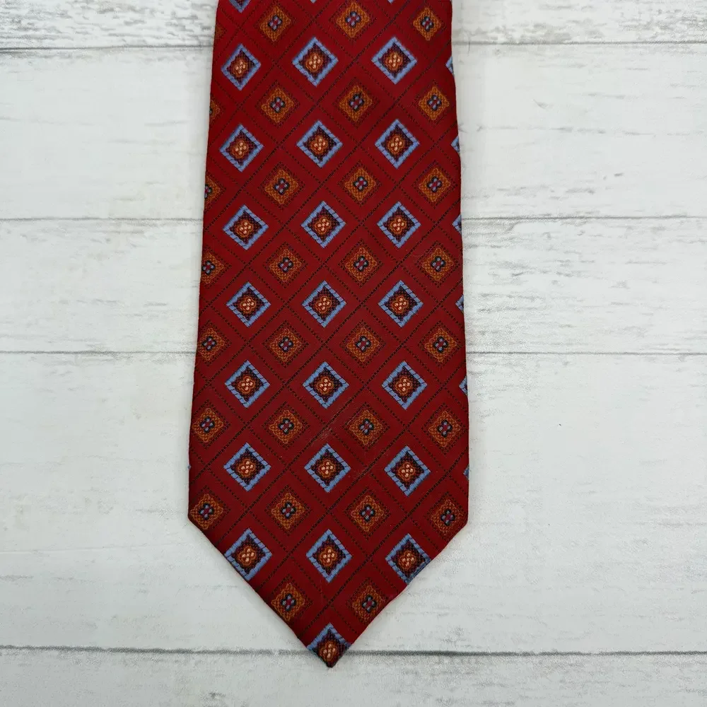 Bellini Men's Red Blue‎ Orange Geometric Tie Business Casual Classic Formal Chic
